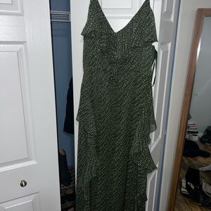 RW&CO. Asymmetrical Green Dress with White Dots
